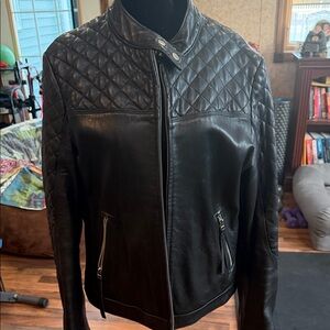 Moda International Black Quilted Leather Jacket